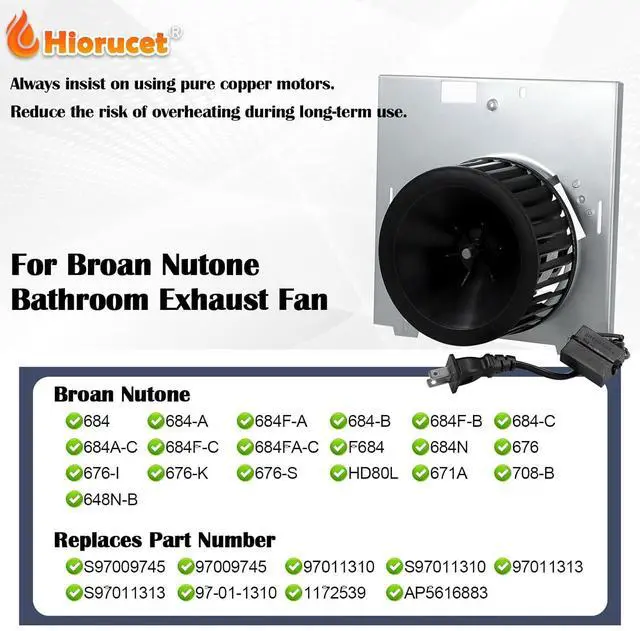 Alt view image 2 of 7 - Hiorucet S97009745 Bathroom Fan Motor Assembly for Broan Nutone 676, 684, HD80L, 684-B, 684F-B, 684-C, 684F-C, 684A-C, 684-A, 684F-A, F684, 684N, 684FA-C, HD80, 671A, Upgrade Pure Copper Motor.