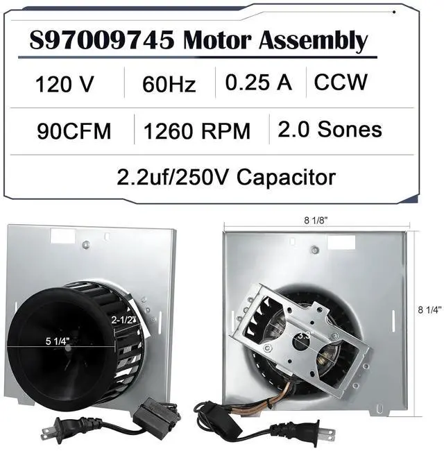 Alt view image 3 of 7 - Hiorucet S97009745 Bathroom Fan Motor Assembly for Broan Nutone 676, 684, HD80L, 684-B, 684F-B, 684-C, 684F-C, 684A-C, 684-A, 684F-A, F684, 684N, 684FA-C, HD80, 671A, Upgrade Pure Copper Motor.