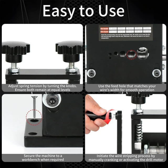 Alt view image 5 of 7 - Manual Wire Stripper Machine, Drill Powered Wire Stripping Machine with 6 Channels & 5 Blades for 0.12" to 0.67" Scrap Copper Wire, Hand Crank Wire Stripper Tool for DIY Cable Copper Wire Recycling