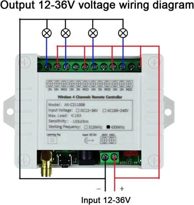 Alt view image 2 of 7 - DC 12V 24V 36V Wireless Remote Control Switch 10A 4CH 433Mhz 600ft Long Range Wireless Relay Switch for IndustrialHousehold Control etc