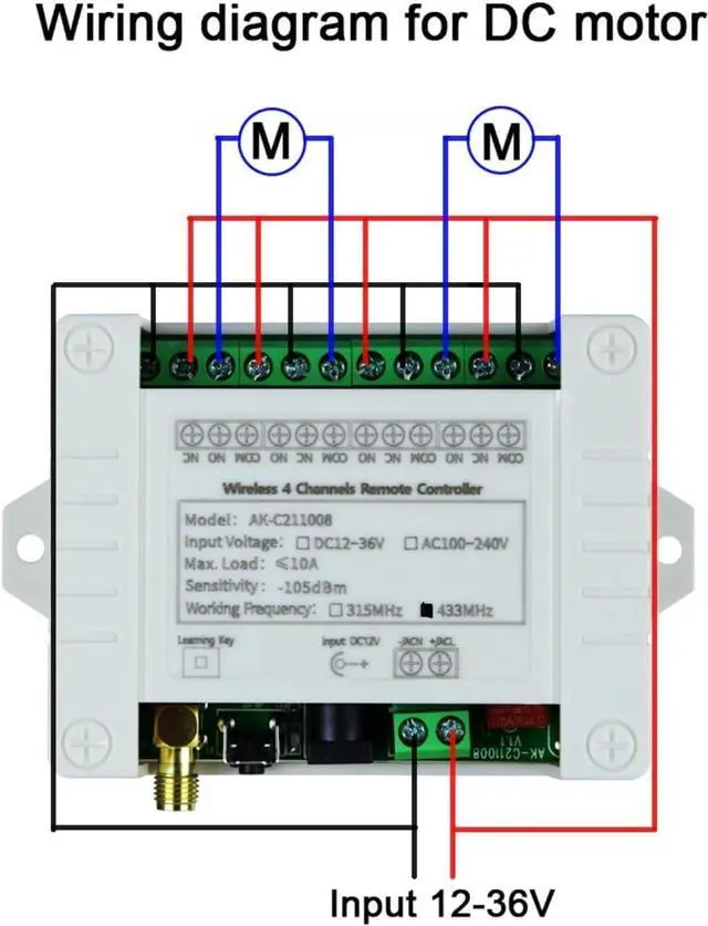 Alt view image 4 of 7 - DC 12V 24V 36V Wireless Remote Control Switch 10A 4CH 433Mhz 600ft Long Range Wireless Relay Switch for IndustrialHousehold Control etc