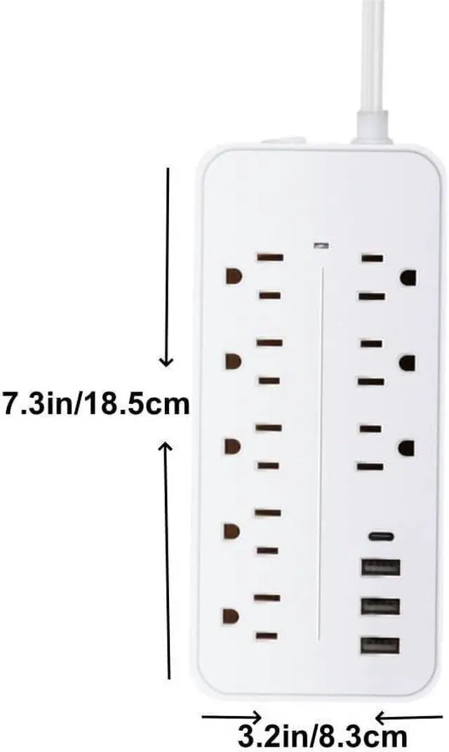 Alt view image 7 of 7 - Flat Extension Cord 25 ft, Extra Long Cord Surge Protector Power Bar with 8 Outlets 4 USB Ports, Under Carpet, Multiple Outlets Protection for Indoor, Home, Office, Dorm Room Essentials, White