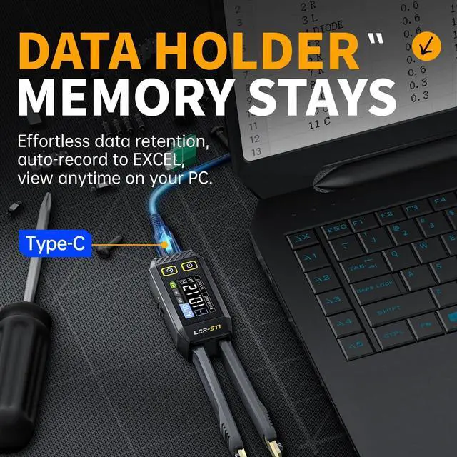 Alt view image 5 of 7 - FNIRSI LCR-ST1 10kHz LCR Meter Tweezers, Smart SMD Component Tester | Auto Recognition, D/Z/Q/R ESR, Data Export, for Capacitance Resistance Inductance Diode Continuity Electronics Circuit Board