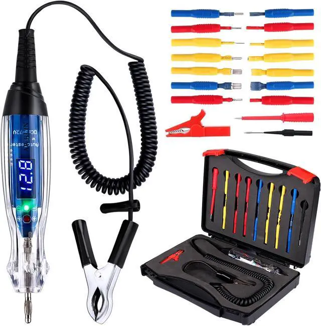 Main image of Test Light Probe Kit, 3-72V DC LED Digital Automotive Circuit Tester with Voltmeter, 18 Pieces Multi Function Auto Fuse Voltage Tester Electric Probe Test Kit with Black Carrying Case