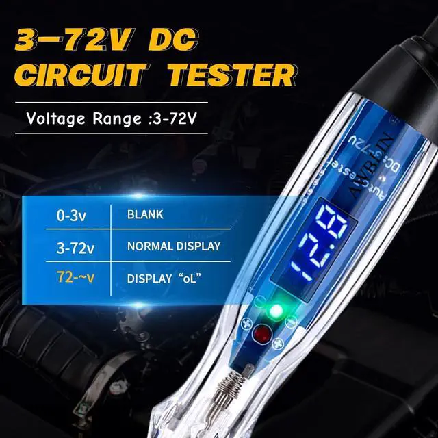 Alt view image 4 of 7 - Test Light Probe Kit, 3-72V DC LED Digital Automotive Circuit Tester with Voltmeter, 18 Pieces Multi Function Auto Fuse Voltage Tester Electric Probe Test Kit with Black Carrying Case