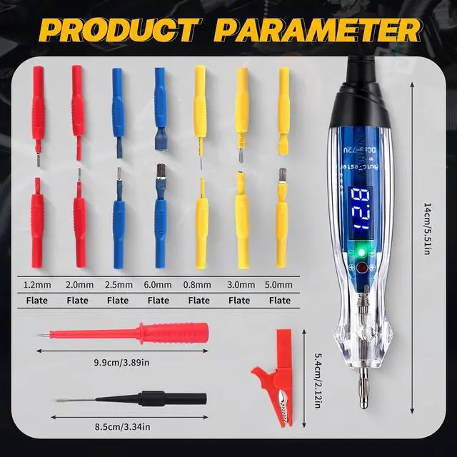 Alt view image 5 of 7 - Test Light Probe Kit, 3-72V DC LED Digital Automotive Circuit Tester with Voltmeter, 18 Pieces Multi Function Auto Fuse Voltage Tester Electric Probe Test Kit with Black Carrying Case