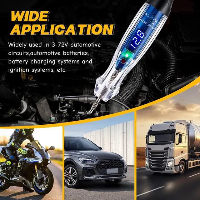 Alt view image 7 of 7 - Test Light Probe Kit, 3-72V DC LED Digital Automotive Circuit Tester with Voltmeter, 18 Pieces Multi Function Auto Fuse Voltage Tester Electric Probe Test Kit with Black Carrying Case