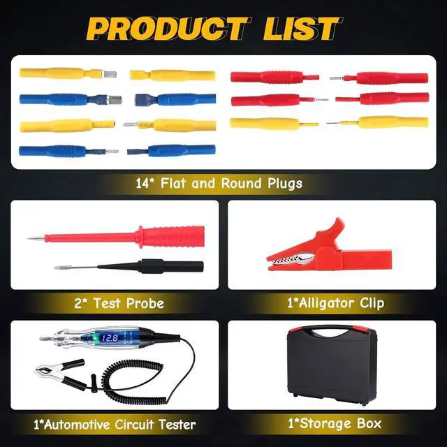 Alt view image 6 of 7 - Test Light Probe Kit, 3-72V DC LED Digital Automotive Circuit Tester with Voltmeter, 18 Pieces Multi Function Auto Fuse Voltage Tester Electric Probe Test Kit with Black Carrying Case