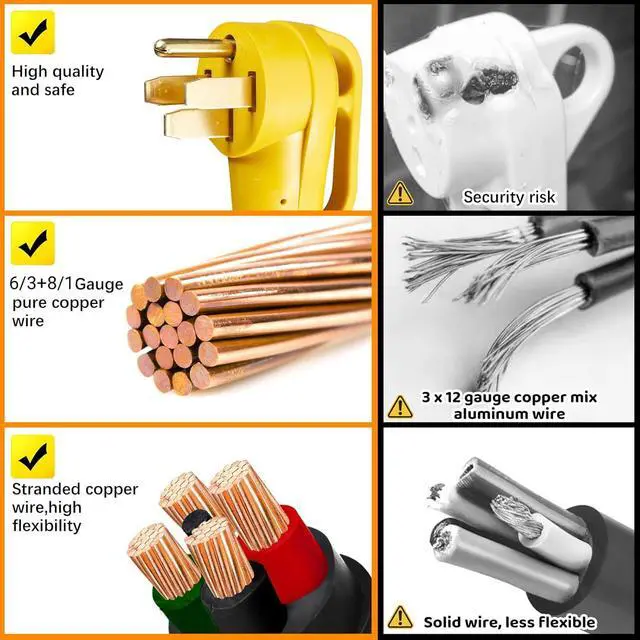 Alt view image 3 of 6 - 50 Amp RV/EV Extension Cord 6 FT Outdoor with Grip Handle, Flexible Heavy Duty Gauge 6/3AWG+8/1AWG 4 Prong RV Power Cord Waterproof, NEMA 14-50P to 14-50R, ETL Listed