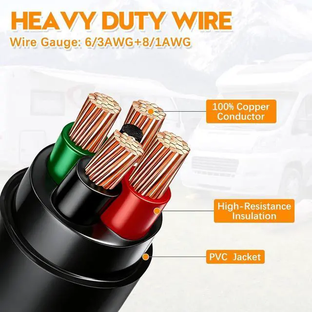 Alt view image 4 of 6 - 50 Amp RV/EV Extension Cord 6 FT Outdoor with Grip Handle, Flexible Heavy Duty Gauge 6/3AWG+8/1AWG 4 Prong RV Power Cord Waterproof, NEMA 14-50P to 14-50R, ETL Listed