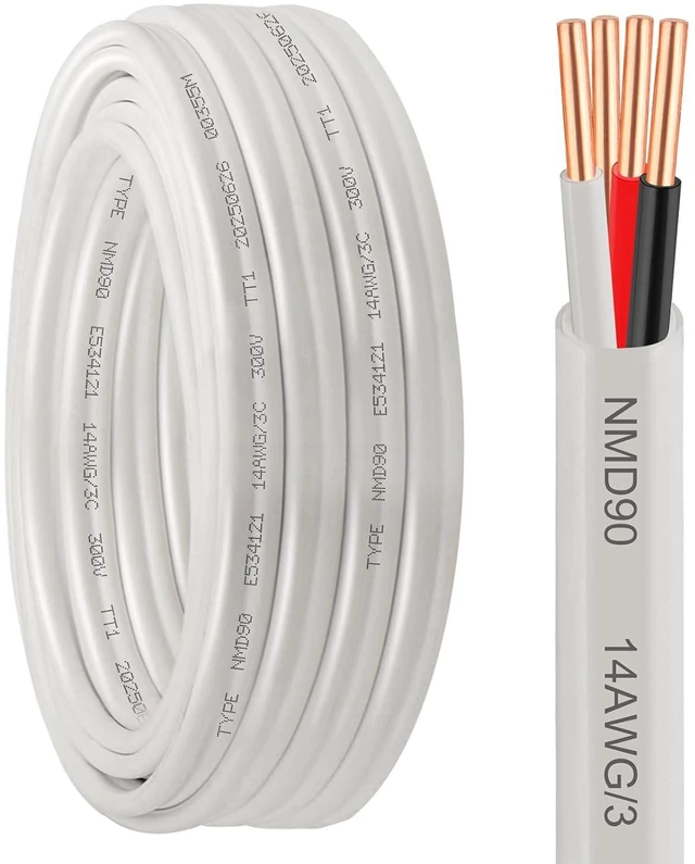 Main image of 14/3 NMD 90 Electrical Wire 25 ft - 300V 14 Gauge White Sheathed Copper Wire for Permanent Wiring in Residential, Commercial, for Dry Locations