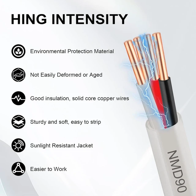Alt view image 3 of 7 - 14/3 NMD 90 Electrical Wire 25 ft - 300V 14 Gauge White Sheathed Copper Wire for Permanent Wiring in Residential, Commercial, for Dry Locations