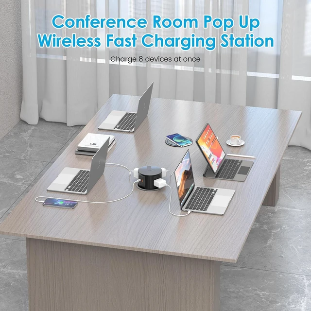 Alt view image 4 of 7 - Pop Up Outlet with 15W Wireless Charger, 4 AC Outlets & PD 20W USB Fast Charging, 4.75 inch Desk Hole Power Grommet Connect 6FT Extension Cord for Office, Conference, Kitchen Use