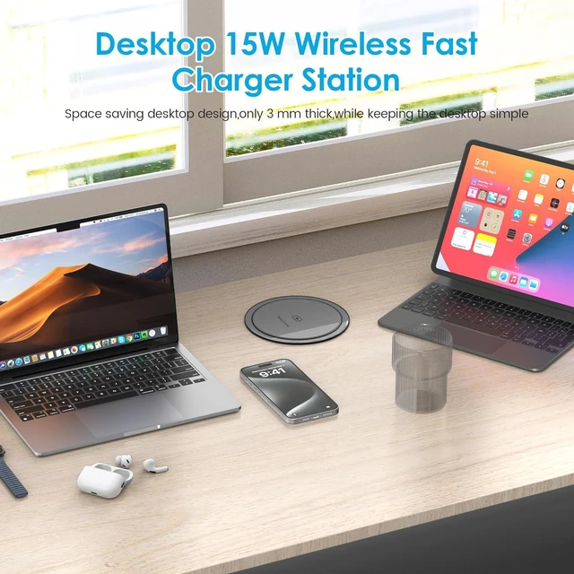 Alt view image 5 of 7 - Pop Up Outlet with 15W Wireless Charger, 4 AC Outlets & PD 20W USB Fast Charging, 4.75 inch Desk Hole Power Grommet Connect 6FT Extension Cord for Office, Conference, Kitchen Use