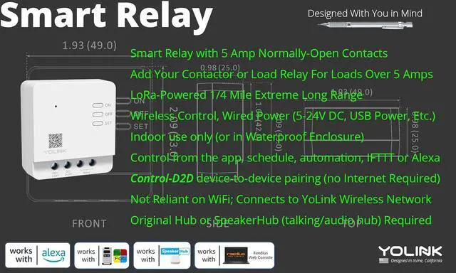 Alt view image 7 of 7 - YoLink 1/4 Mile Super Long Range Smart Relay - Compatible With Alexa, Google, and IFTTT, Max. 5 Amps - Hub Required