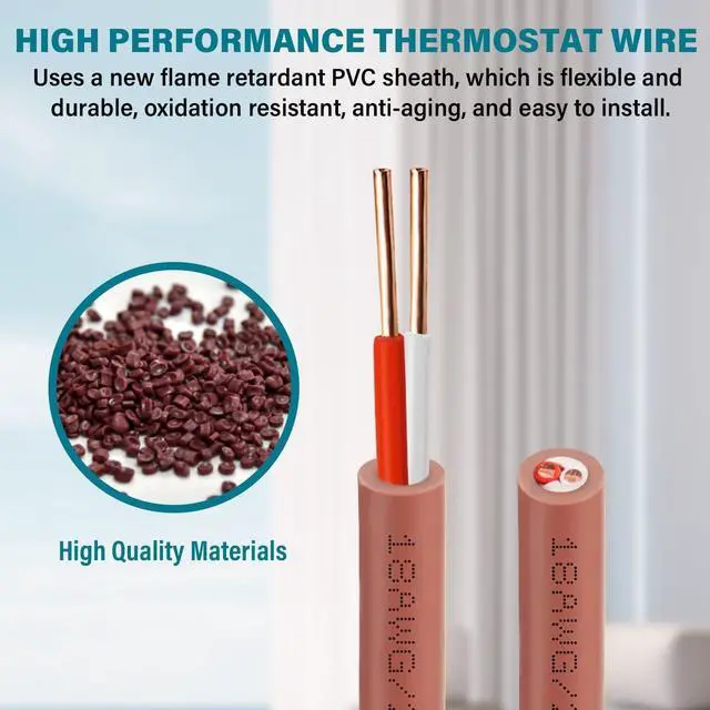 Alt view image 3 of 6 - Thermostat Wire 18/2 100FT Solid Copper, Low Voltage, 18 Gauge, 2 Conductor Ideal for Thermostats, HVAC Systems, Doorbells, and Security Systems