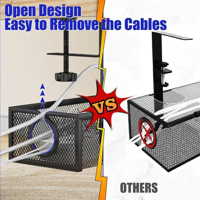 Alt view image 3 of 7 - REFLYING Under Desk Cable Management Tray, Metal Long Arms(3.9in), No Drill Mesh Desk Cable Tray, Wire Management Tray Cable Management Box for Office, Desk Cable Tray Wire Organizer, 1 Pack, Black