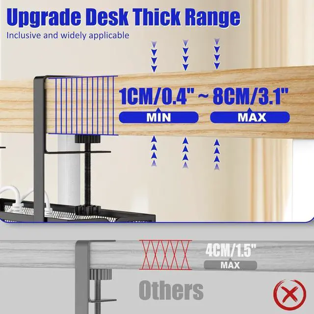 Alt view image 4 of 7 - REFLYING Under Desk Cable Management Tray, Metal Long Arms(3.9in), No Drill Mesh Desk Cable Tray, Wire Management Tray Cable Management Box for Office, Desk Cable Tray Wire Organizer, 1 Pack, Black