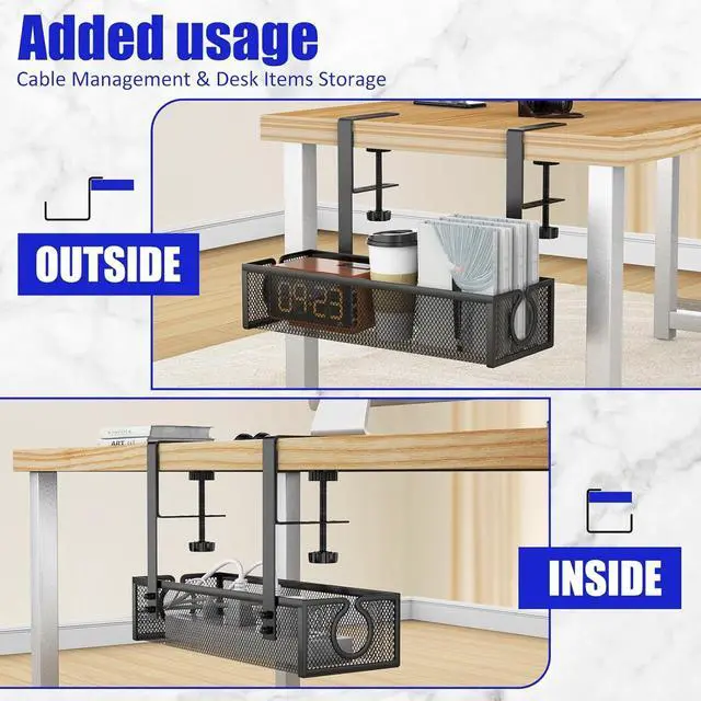 Alt view image 6 of 7 - REFLYING Under Desk Cable Management Tray, Metal Long Arms(3.9in), No Drill Mesh Desk Cable Tray, Wire Management Tray Cable Management Box for Office, Desk Cable Tray Wire Organizer, 1 Pack, Black