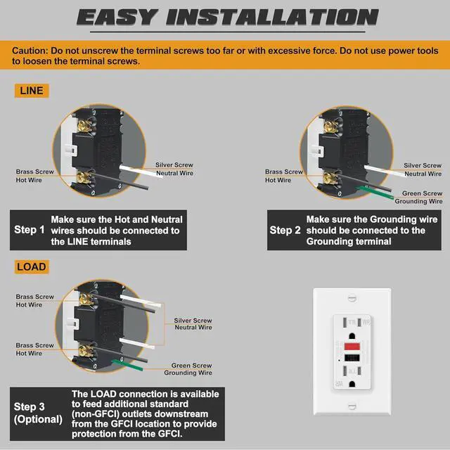 Alt view image 5 of 7 - ELECTECK 5 Pack GFCI Outlets 15 Amp, Outdoor Weather Resistant (WR), Decor GFI Receptacles with LED Indicator, Ground Fault Circuit Interrupter, Wallplate Included, ETL Certified, Black/Red Button