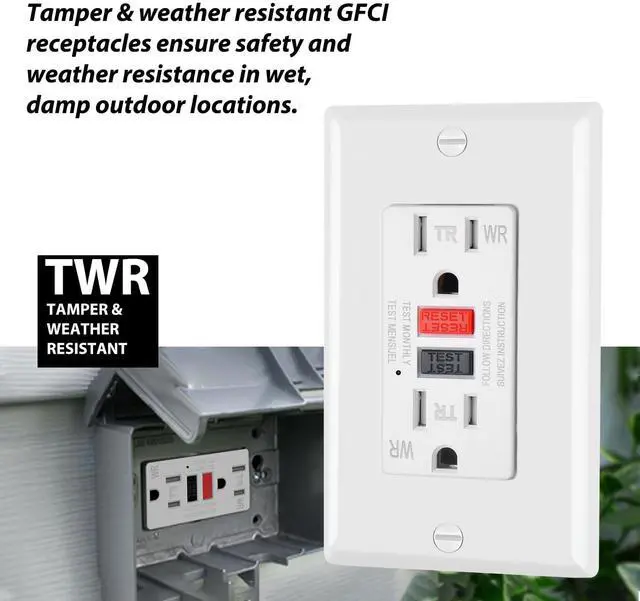 Alt view image 7 of 7 - ELECTECK 5 Pack GFCI Outlets 15 Amp, Outdoor Weather Resistant (WR), Decor GFI Receptacles with LED Indicator, Ground Fault Circuit Interrupter, Wallplate Included, ETL Certified, Black/Red Button