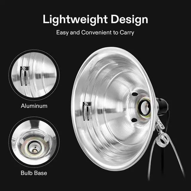Alt view image 2 of 7 - VIVOSUN Clamp Lamp Light with Detachable 8.5 Inch Aluminum Reflector up to 150 Watt E26 Socket (No Bulb Included), 6 Feet Cord, UL Listed, Pack of 4