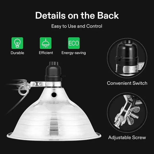 Alt view image 3 of 7 - VIVOSUN Clamp Lamp Light with Detachable 8.5 Inch Aluminum Reflector up to 150 Watt E26 Socket (No Bulb Included), 6 Feet Cord, UL Listed, Pack of 4