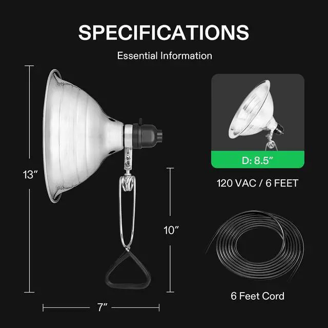 Alt view image 4 of 7 - VIVOSUN Clamp Lamp Light with Detachable 8.5 Inch Aluminum Reflector up to 150 Watt E26 Socket (No Bulb Included), 6 Feet Cord, UL Listed, Pack of 4