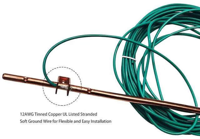 Alt view image 2 of 4 - 4'Ground Rod-with 15ft 12 AWG Ground Wire Tinned Copper UL Listed- for Electric Fences,Antennas,Satellite Dishes,Instruments,Generator Grounding Earthing