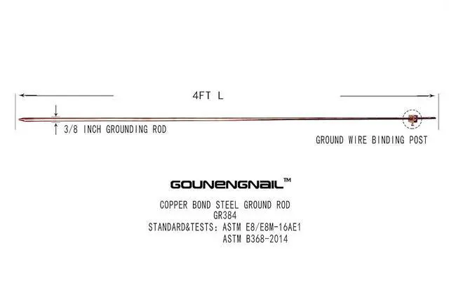 Alt view image 4 of 4 - 4'Ground Rod-with 15ft 12 AWG Ground Wire Tinned Copper UL Listed- for Electric Fences,Antennas,Satellite Dishes,Instruments,Generator Grounding Earthing