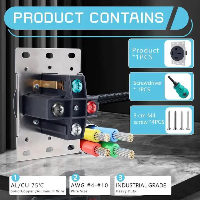 Alt view image 5 of 7 - 8460 5760 NEMA 15-60R 60 Amp 3 Phase 250V Flush Mount Receptacle, Industrial Grade Straight Blade Outlet, ETL Listed, Grounding, Black
