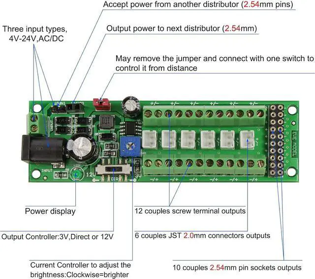 Alt view image 2 of 7 - Evemodel PCB012 Power Distribution Board Self-Adapt Distributor HO N O LED Street Light Hub DC AC Voltage Train Power Control