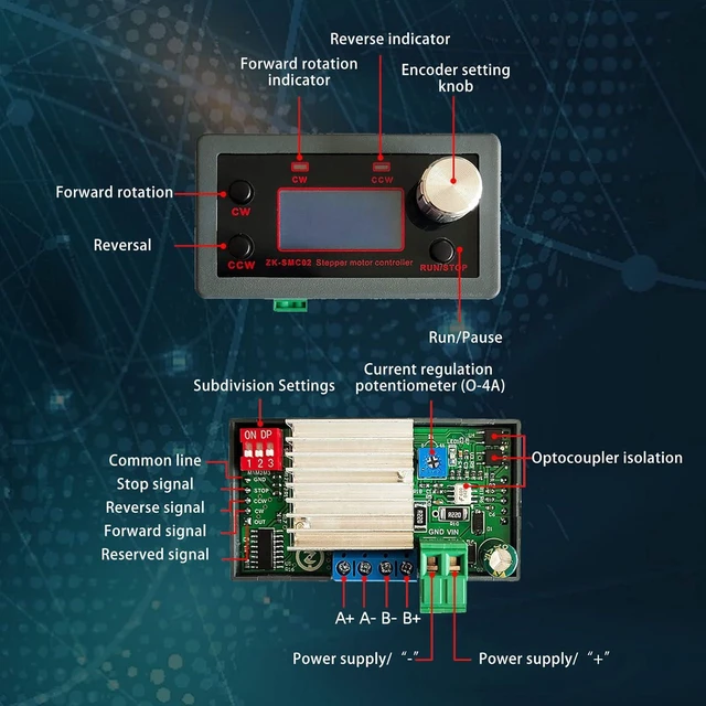 Alt view image 7 of 7 - DC Stepper Motor Driver and Controller, ZK-SMC02 Integrated Board DC 5~30V 4A Forward/Reverse Pulse Speed Angle Control Module Programmable PLC Serial Communication Drive All-in-One for 42 57 Motor