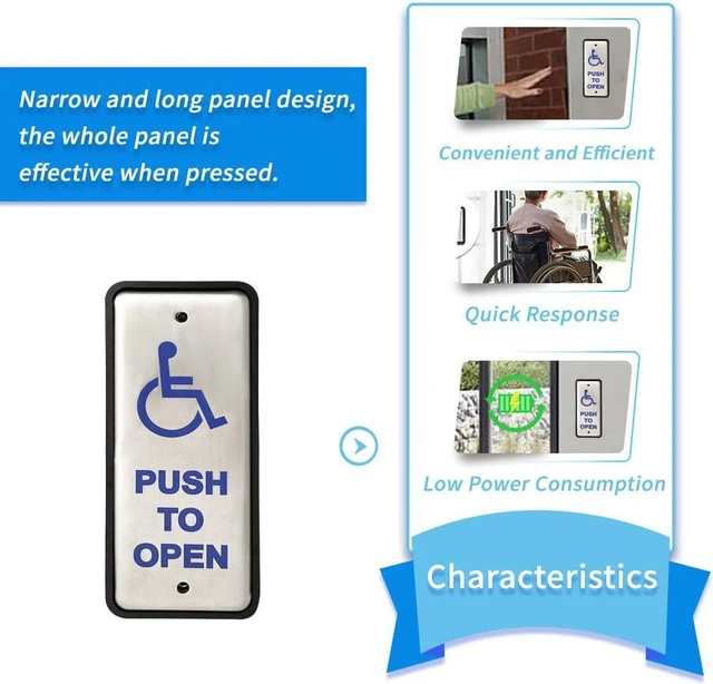 Alt view image 2 of 6 - Olideauto Handicapped Push Button for Automatic Door Opener,Single Narrow Wired Stainless Steel Handicap Push Button