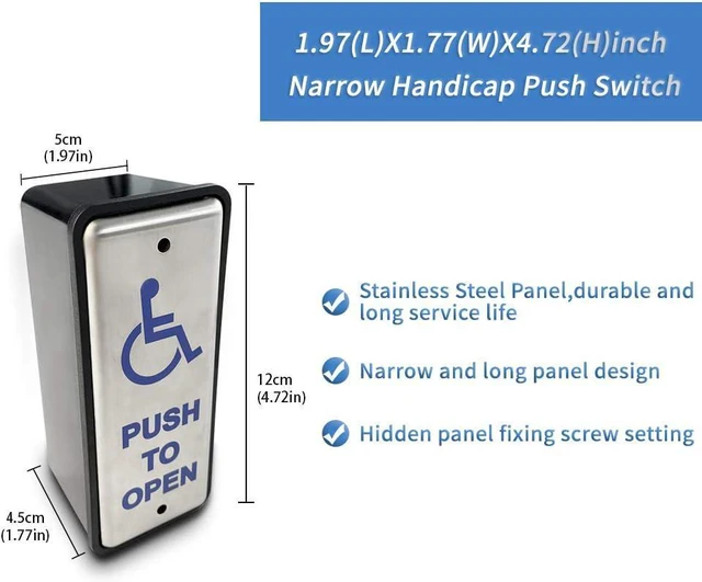 Alt view image 5 of 6 - Olideauto Handicapped Push Button for Automatic Door Opener,Single Narrow Wired Stainless Steel Handicap Push Button