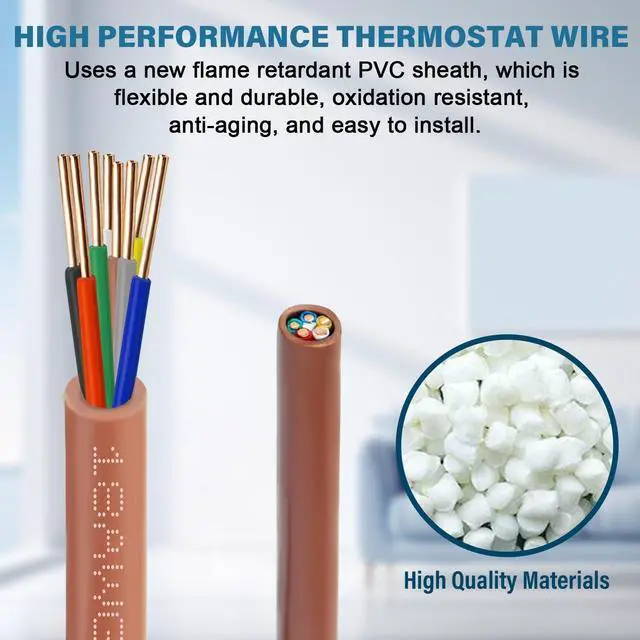 Alt view image 4 of 5 - Thermostat Wire 18/8 Gauge 8 Conductor - 50ft, Multi-Conductor Bare Copper Cable, Durable PVC Jacket, Low-Resistance Wiring for HVAC Systems, Thermostats, and Low Voltage Applications