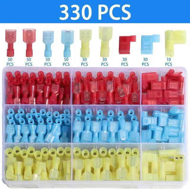 Alt view image 2 of 7 - Nylon Right Angle Spade Connector Kit 90 Degree Insulated Flag Terminal Quick Disconnect Wire Connector Crimper Tool 330PCS 22-18 16-14 12-10AWG