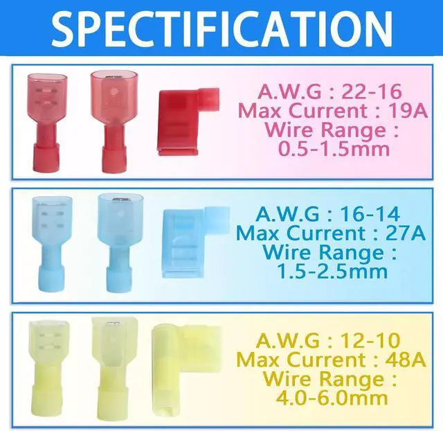 Alt view image 3 of 7 - Nylon Right Angle Spade Connector Kit 90 Degree Insulated Flag Terminal Quick Disconnect Wire Connector Crimper Tool 330PCS 22-18 16-14 12-10AWG