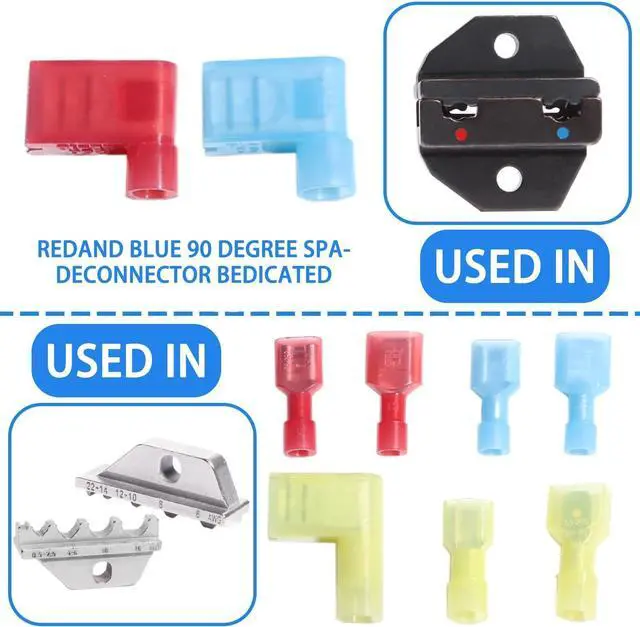 Alt view image 4 of 7 - Nylon Right Angle Spade Connector Kit 90 Degree Insulated Flag Terminal Quick Disconnect Wire Connector Crimper Tool 330PCS 22-18 16-14 12-10AWG