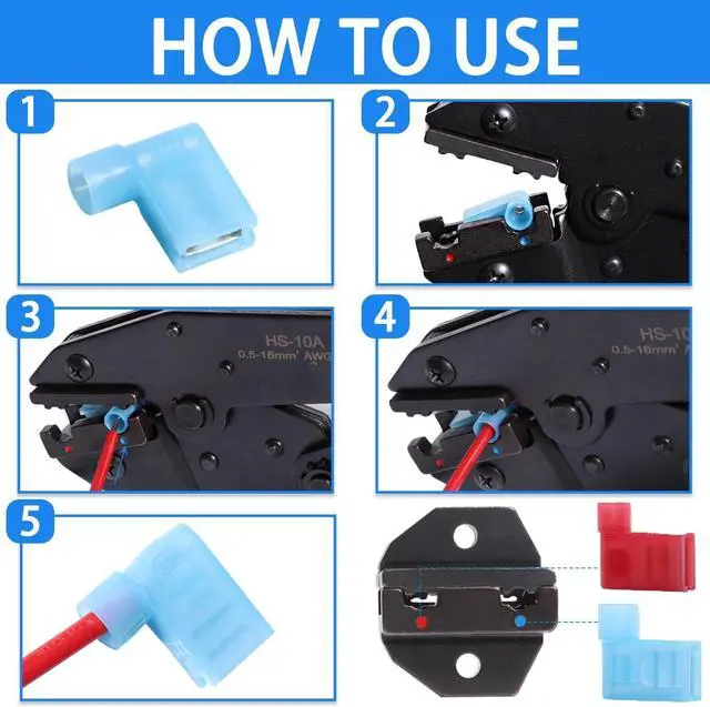 Alt view image 6 of 7 - Nylon Right Angle Spade Connector Kit 90 Degree Insulated Flag Terminal Quick Disconnect Wire Connector Crimper Tool 330PCS 22-18 16-14 12-10AWG