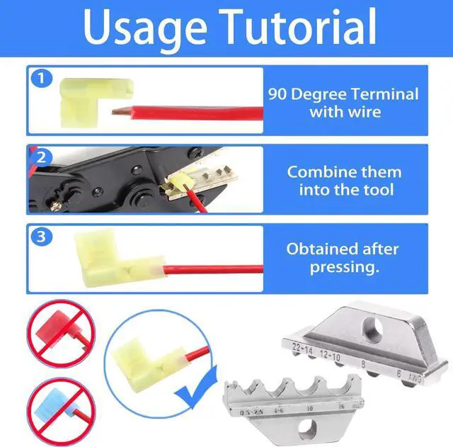 Alt view image 7 of 7 - Nylon Right Angle Spade Connector Kit 90 Degree Insulated Flag Terminal Quick Disconnect Wire Connector Crimper Tool 330PCS 22-18 16-14 12-10AWG