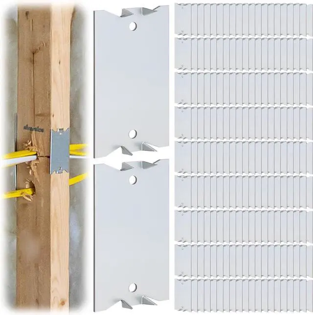 Main image of 200 Pack Nail Plates for Wood Studs, 2.5 x 1.5 Inch Nail Guards for Studs with Sharp Pointed Prongs, Anti-Nail Protection Plate for Protecting Plumbing Wiring and Electrical Safety