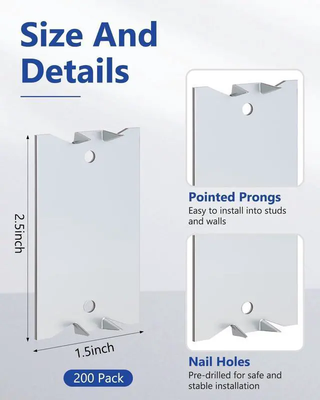 Alt view image 2 of 6 - 200 Pack Nail Plates for Wood Studs, 2.5 x 1.5 Inch Nail Guards for Studs with Sharp Pointed Prongs, Anti-Nail Protection Plate for Protecting Plumbing Wiring and Electrical Safety