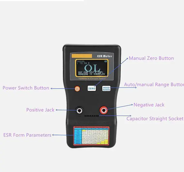 Alt view image 6 of 7 - ESR Capacitance Meter, MESR-100 V2 Auto Ranging in Circuit ESR LCR Meter Capacitor/Low Ohm Meter Up to 0.01 to 100R