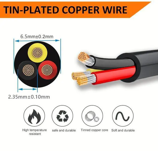 Alt view image 2 of 6 - 16 Gauge 3 Conductor Electrical Wire, 100FT 16 AWG Stranded Low Voltage 16/3 Cable Tinned Copper, Flexible Extension Power Cord for LED Lamp