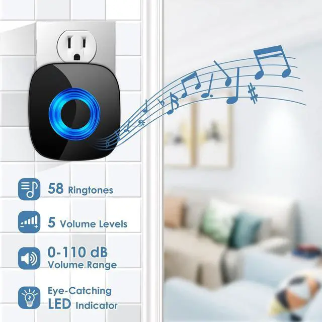 Alt view image 2 of 7 - Wireless Doorbell - PHYSEN Door Bell Chimes with Mute Mode - 58 Ringtones&5 Volume Levels Operating at 1300-ft Range LED Strobe, 2 Transmitters+3 Receivers Waterproof Doorbell Kit for Home/Classroom
