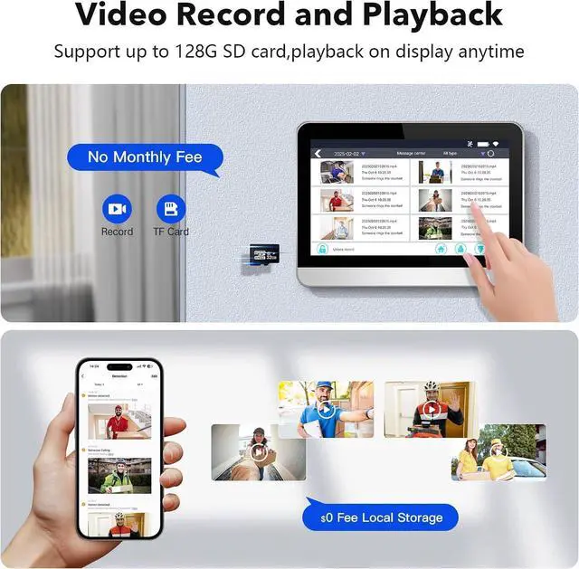 Alt view image 5 of 7 - Wireless Video Doorbell Camera with 7 Inch Monitor, Home Video Door Phone Intercom System, 2-Way Audio, PIR Motion Detection, Local Storage, No Monthly Fee, Tuya Smart APP