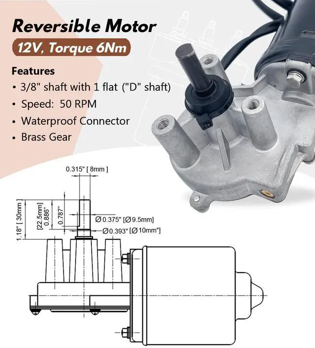 Alt view image 2 of 5 - 3/8" D Shaft 12V DC Reversible Electric Gear Motor 50 RPM with Toggle Switch Wire Kits L Bracket Forward and Reverse Motor Replaces PN01007-38