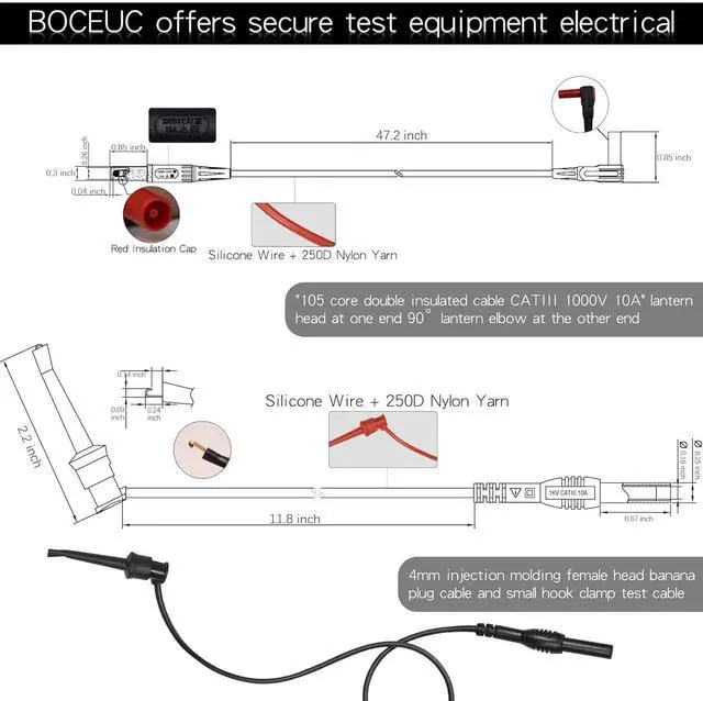 Alt view image 2 of 7 - Multimeter Silicone Leads Electrician Test Leads Kit CAT III 1000V&CAT IV 600V with Alligator Clips Test Hooks and Needle Back Probe Pins for Fluke, AstroAI, INNOVA