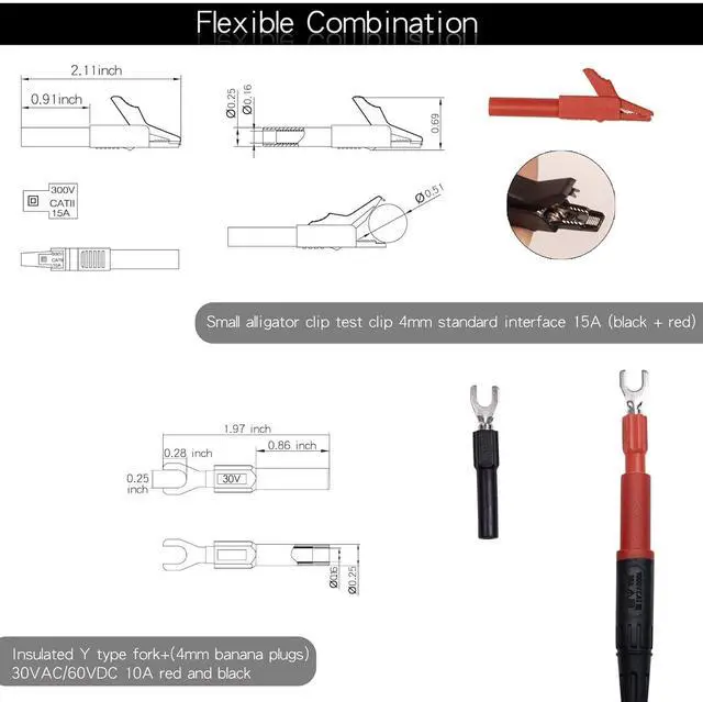 Alt view image 5 of 7 - Multimeter Silicone Leads Electrician Test Leads Kit CAT III 1000V&CAT IV 600V with Alligator Clips Test Hooks and Needle Back Probe Pins for Fluke, AstroAI, INNOVA